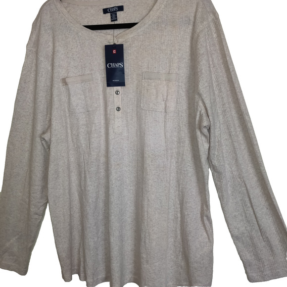 Chaps Womens Beige Top PLUS Sz 3X Lightweight Wide Ribbing Pockets River NWT - Picture 2 of 15